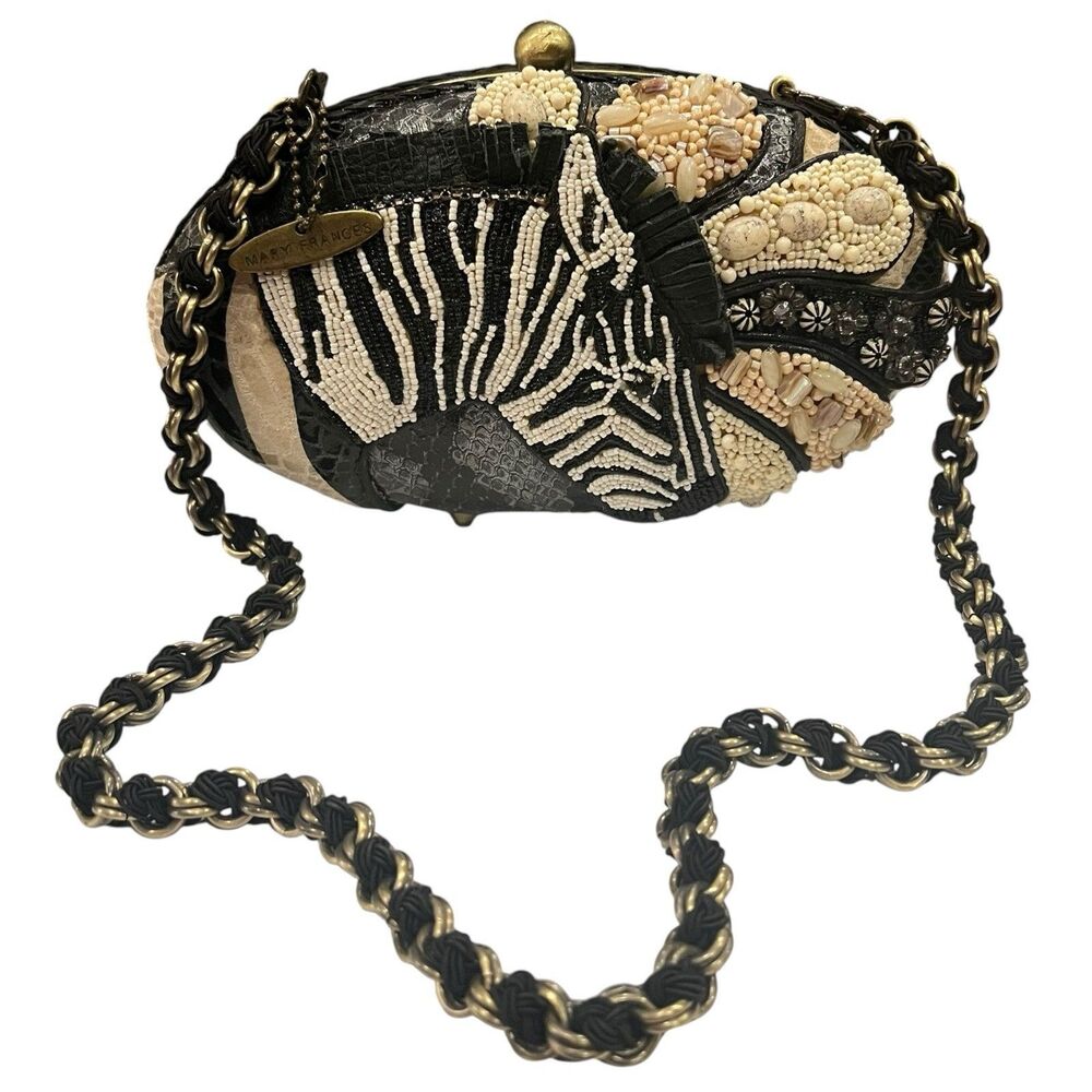 Mary Frances Zebra Beaded Shoulder Bag Serengeti Animal Print Purse 8.5”